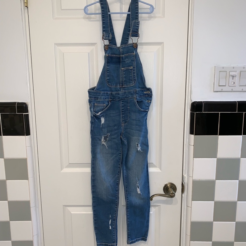 Girls salopette jeans blue ripped 8 years old
